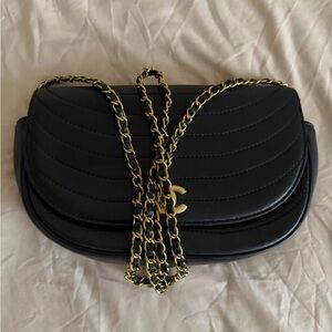 Vintage Half Moon Dupe Black Quilted Chain Shoulder Bag